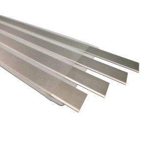 Angled view of protective sleeve holding 4 Stainless Steel Meat Skinner blades for Maja Model 913-120-101.