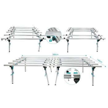 140" by 55" work bench dimensions.