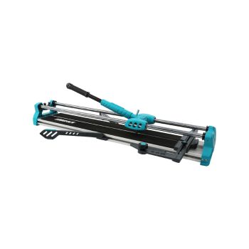 Tile cutter designed to cut 31.5-Inch tiles. In black and teal blue colors.