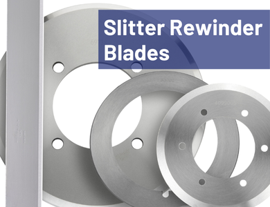 rewinder blades that slit flexible material for industrial machines