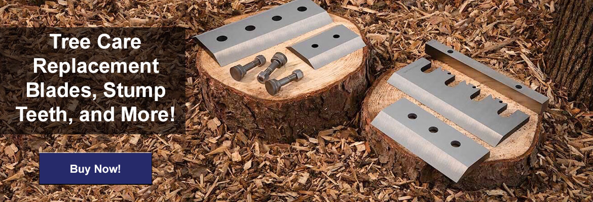 Tree stumps, shavings and wood chipper knives