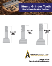Tree care graphic showing product information for wood chipper blades and more